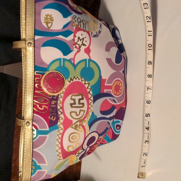 🔥HP 6-25-24🔥Coach Rare Multicolor Op Art Print Poppy Tote Bag Purple Pink - Picture 10 of 12